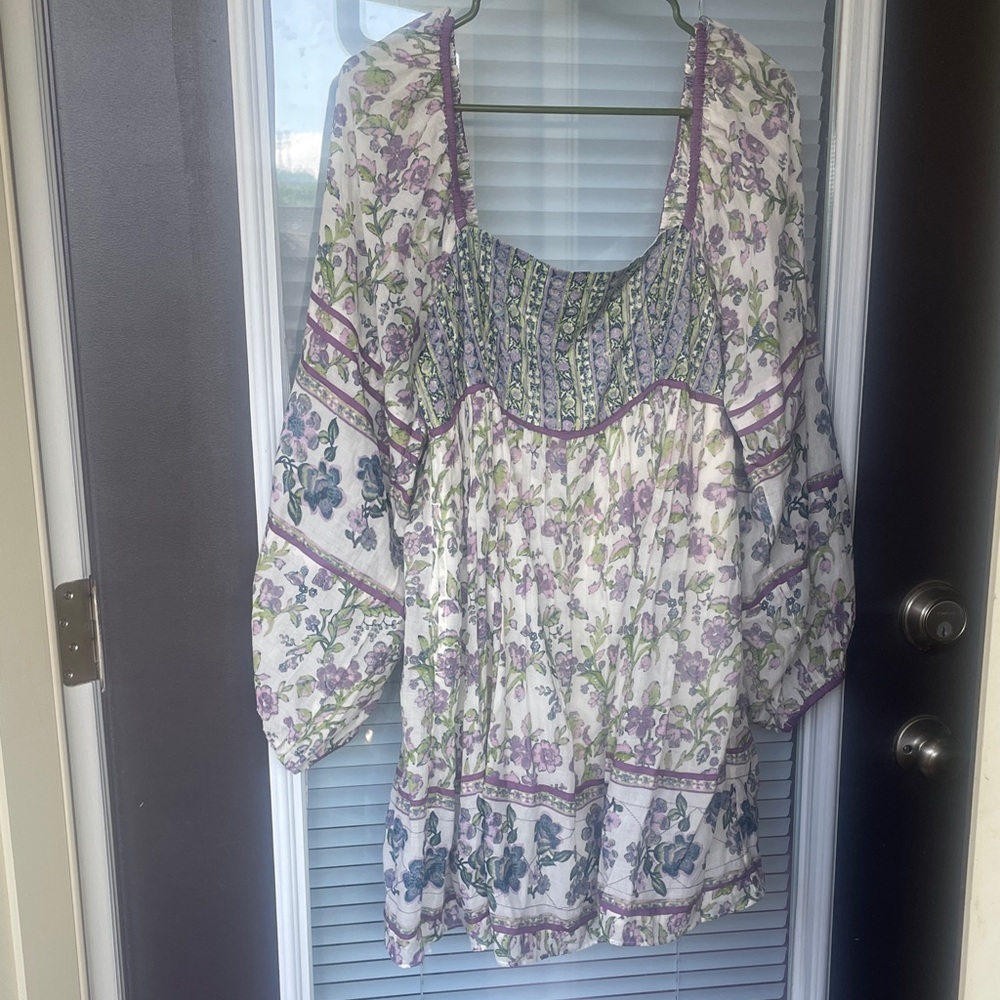 Floral Boho Peasant Dress in Lavender & Green - Picture 10 of 10